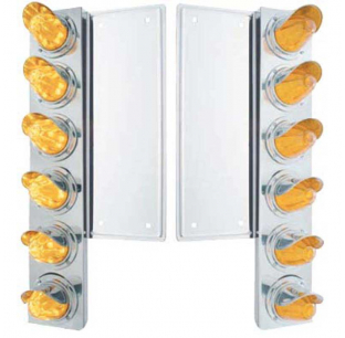 Freightliner Front Air Cleaner Brackets with 12 Watermelon LEDs - Stainless Steel, Amber/Clear Lens, Fits Most Models