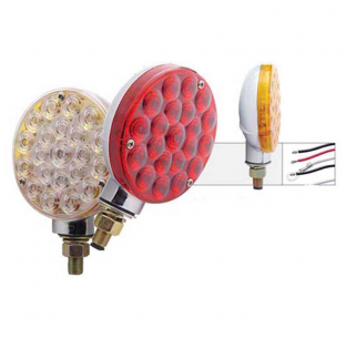 21 LED Single Face Turn Signal Light with Single Stud Mount - Red or Amber Lens, Heavy Duty Chrome Housing