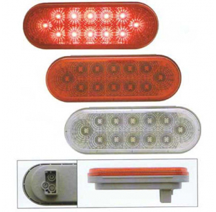 12 LED Oval Stop/Turn/Tail Light with Chrome Reflector - Red LED, Red/Clear Lens, Fits Most Trucks, United Pacific, 10-Year Warranty