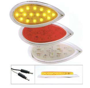 16 LED Teardrop Clearance/Marker Light with Chrome Bezel - Amber or Red Lens - Universal Fit