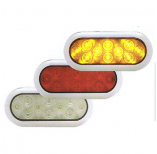 10 LED Oval S/T/T & P/T/C Light with Chrome Bezel - Amber/Red LEDs, Clear Lens, Hard Wired, 10-Year Warranty