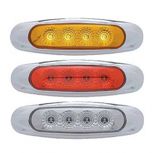 4 LED Reflector Clearance/Marker Light with Chrome Bezel, Amber/Red LEDs, 5 3/4