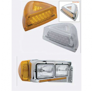 37 LED Amber Turn Signal Light with Chrome Base for Peterbilt - United Pacific, 10-Year Warranty