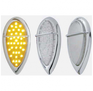 39 LED Teardrop Flush Mount Light with Chrome Bezel - Amber/Red LEDs, Universal Fit, United Pacific, 10-Year Warranty