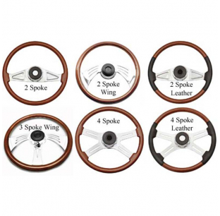 Woodys Peterbilt Steering Wheels - 2 or 4 Spoke, 18 or 20 Inch, Fits Various Years, Black Horn Button Included