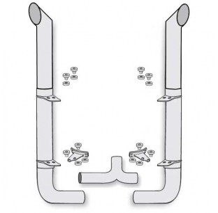 American Eagle 7x120 Stainless Steel Exhaust Kit with Goncho Stacks and Long Drop Elbows for Peterbilt