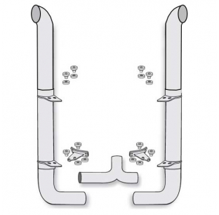 American Eagle Stainless Steel Exhaust Kit with Curve Stacks and Long Drop Elbows for Peterbilt