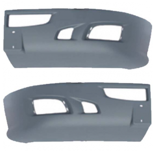 Kenworth T660 Paintable Bumper Ends with Tow, Vent, and Fog Light Holes - Black Poly-Plastic, Driver/Passenger Side