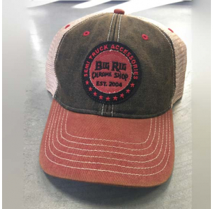 Big Rig Chrome Shop Black And Cardinal Legacy Old Favorite Trucker Hat With Red Logo And Tan Mesh Back