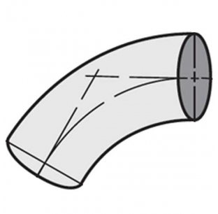 Aluminized 60 Degree Standard Radius Tangent End Elbow - Sizes 2 to 5 Inch, Part Numbers DF-10T-200-60AZ to DF-10T-500-60AZ