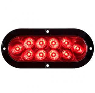 6 Inch Oval 10 LED Red Stop, Turn, Tail Light with .180 Male Bullet Plugs