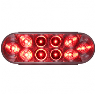 6 Inch Oval 10 LED Red Stop Turn Tail Light with Clear Lens and PL-3 Connection