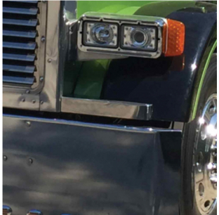 Peterbilt 379 Stainless Front Fender Accent Trim - Available in Blank, Slotted Light Hole, or Amber LED Options