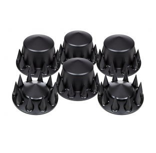 Matte Black Pointed Axle Cover Combo Kit With 33mm Thread-On Spiked Nut Covers