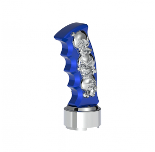 Thread-On Blue Pistol Grip Gearshift Knob with Chrome Skulls, 9/10 Speed Adapter