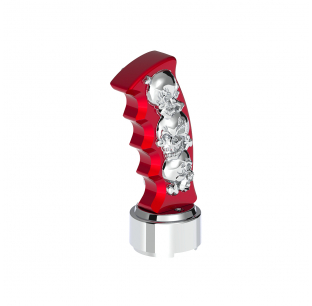 Thread-On Red Pistol Grip Gearshift Knob with Chrome Skulls, 9/10 Speed Adapter