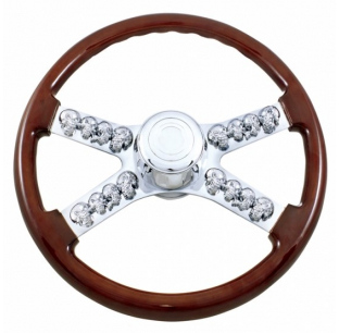 18 Inch Chrome Skull Steering Wheel with Horn Button for 1989-2006 Freightliner Models