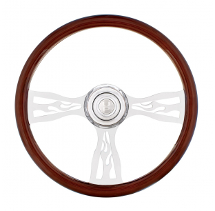 18 Inch Flame Steering Wheel for 1989-2006 Freightliner with Chrome Spokes and Horn Button