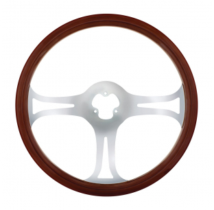 18 Inch Chrome Blade Steering Wheel - United Pacific Wood Steering Wheel with 3 Chrome Spokes - Hub Adaptor/Horn Button Sold Separately