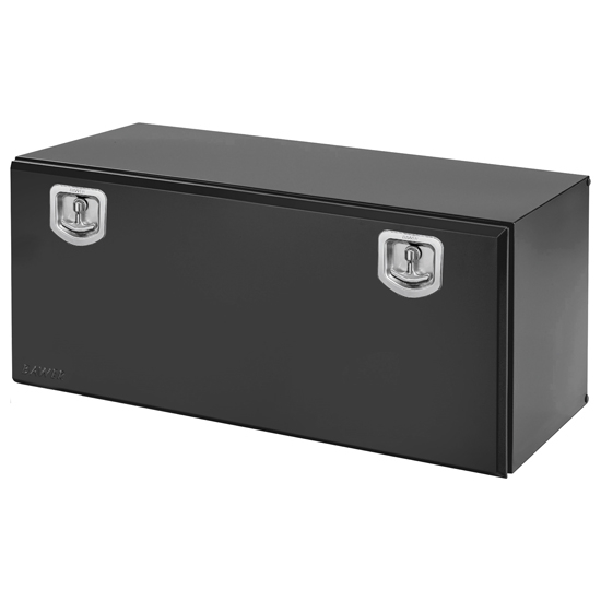 Black Tool Box With Lid 24" X 24" Stainless T Handle, Gas Shocks, Vent/Aerator, Single Door