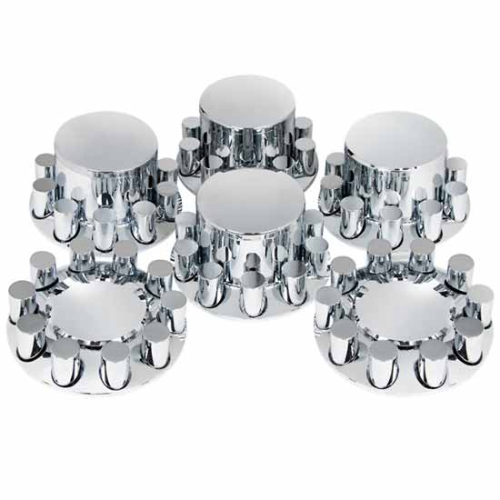 TPHD Chrome Dome Hubcap Kit With 33MM Thread-On Cylinder Nut Covers And Nut Cover Tool