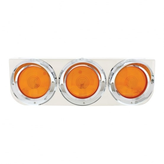 Stainless Light Bracket With Three - 4 Inch Lights And Visors - Amber Lens