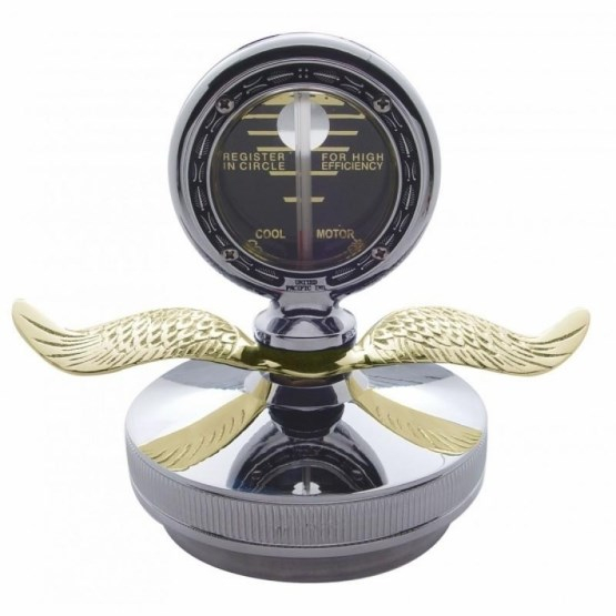 Chrome Motometer Boyce with Base & Gold Wings Hood Ornament