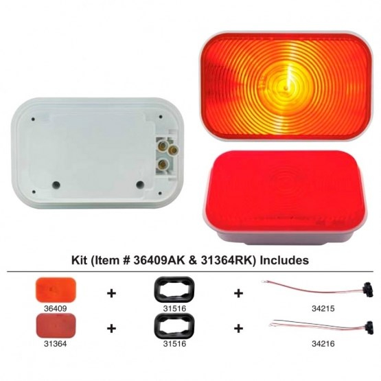 Rectangular Stop, Turn And Tail Light With Red Lens