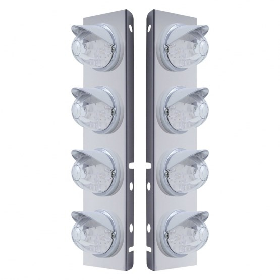 17 LED Peterbilt Front Air Cleaner Brackets with Lights and Chrome Bezel - (UP37381) Watermelon - Clear Lens - Dual Function - A