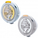 Stainless Classic Headlight Amber / White Bulb w/LED Turn Signal