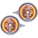 7 Inch Round Stainless Steel Guide 682-C Style Headlight Assembly With Crystal Lens And 34 LED Amber Position Light
