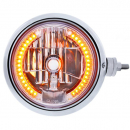 7 Inch Round Stainless Steel Guide 682-C Style Headlight Assembly With Crystal Lens And 34 LED Amber Position Light