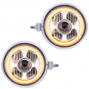 7 Inch Round Dual Beam Chrome Guide 682-C Style Headlight Assembly With LED Headlight And Dual Color Positon Light