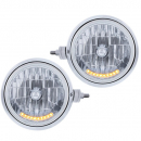 7 Inch Round Chrome Guide 682-C Style Headlight Assembly With Crystal Lens And 10 LED Amber Position Light