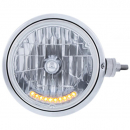 7 Inch Round Stainless Steel Guide 682-C Style Headlight Assembly With Crystal Lens And 10 LED Amber Position Light