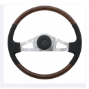 18 Inch Royal Black Grain Leather And Burl Wood 2 Spoke Steering Wheel