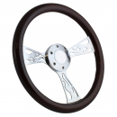 14 Inch Chrome Flame Dark Wood Steering Wheel
