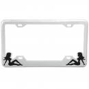 Chrome Plated Steel License Plate Frame With Wide Bottom And Lady Figure Silhouettes