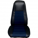 Black with Dark Blue Fabric Faux Leather High Back Seat Cover