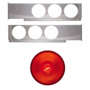 Chrome Two Piece Rear Light Bars With Six 4 Inch Round Lights With Grommet