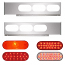 Chrome Two Piece Rear Light Bars With 6 Oval Lights In Straight Style With Chrome Plastic Grommet Cover With Visor