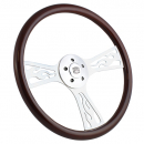 18 Inch Chrome Dark Wood Flame Steering Wheel