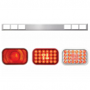 Chrome One Piece Rear Light Bar With 6 Rectangular Lights With Stainless Steel Grommet Cover With Visor