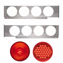Chrome Two Piece Rear Light Bars With Eight 4 Inch Round Lights With Grommet