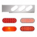 Slanted Style Chrome Two Piece Rear Light Bar With 6 Oval Lights And Stainless Steel Grommet Cover Without Visor