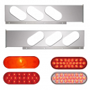 Stainless Steel Two Piece Rear Light Bar With 6 Oval Slanted Style Lights And Chrome Plastic Grommet Cover With Visor