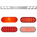 Stainless Steel One Piece Rear Light Bars With 6 Oval Lights In Slanted Style With Chrome Plastic Grommet Cover With Visor