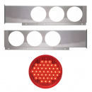 Stainless Steel Two Piece Rear Light Bars With Six 4 Inch Round Lights With Chrome Plastic Grommet Cover With Visor