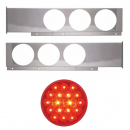 Stainless Steel Two Piece Rear Light Bars With Six 4 Inch Round Lights With Chrome Plastic Grommet Cover Without Visor