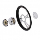 14 Inch Chrome Billet Aluminum Steering Wheels With Black Leather Grip